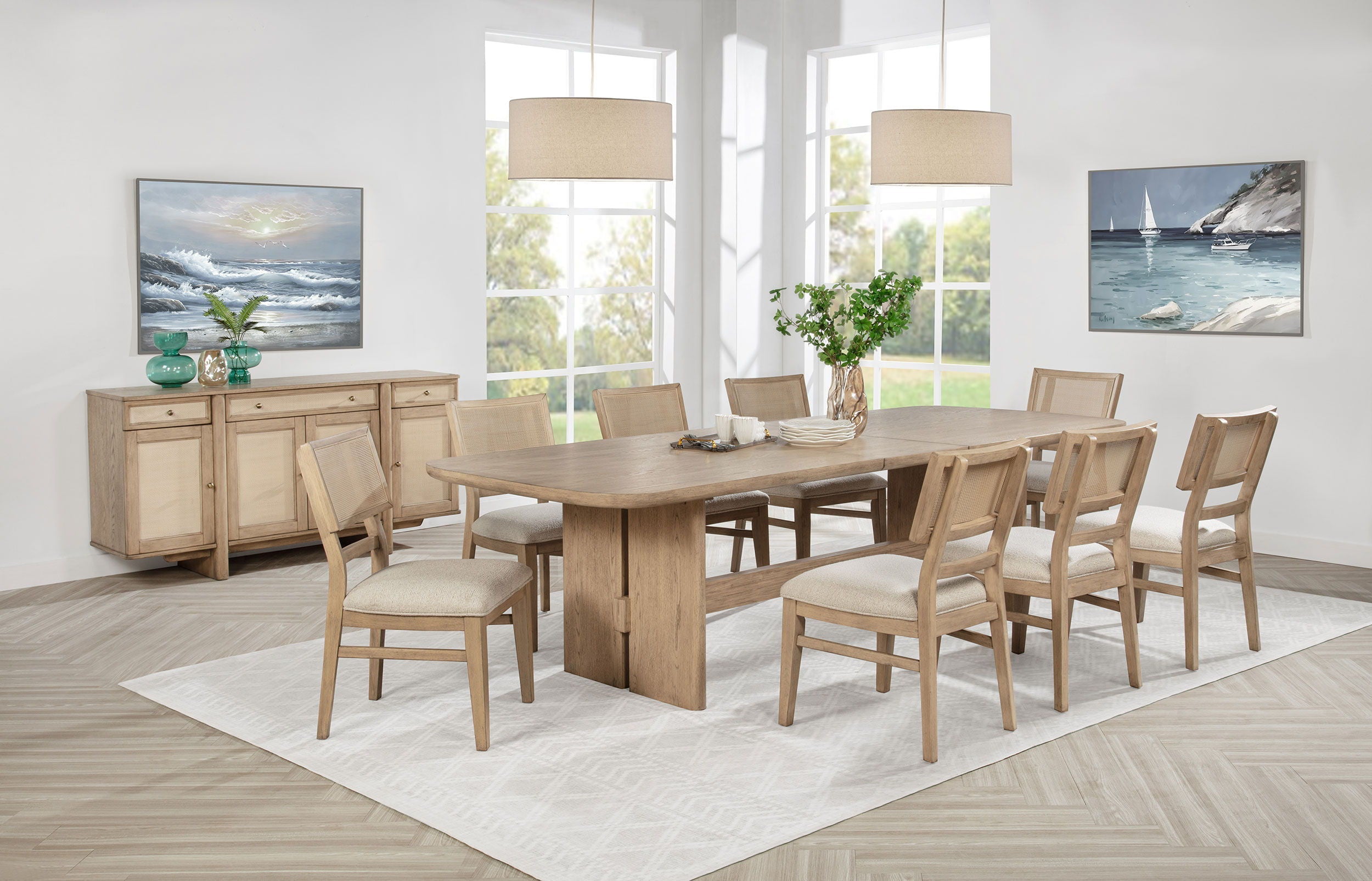 Coaster Fine Furniture Kailani - 10 Piece Wood Dining Set with Sideboard - Beige Oak | Meri Furniture
