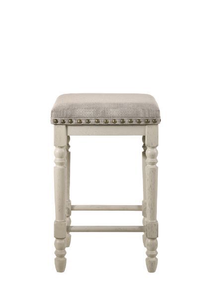 ACME Tasnim - Stool (Set of 2) - Tan Fabric & Antique White Finish | Meri Furniture