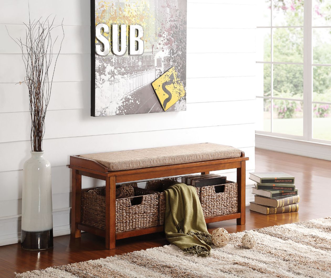 ACME Letha - Bench - Light Brown Microfiber & Walnut | Meri Furniture