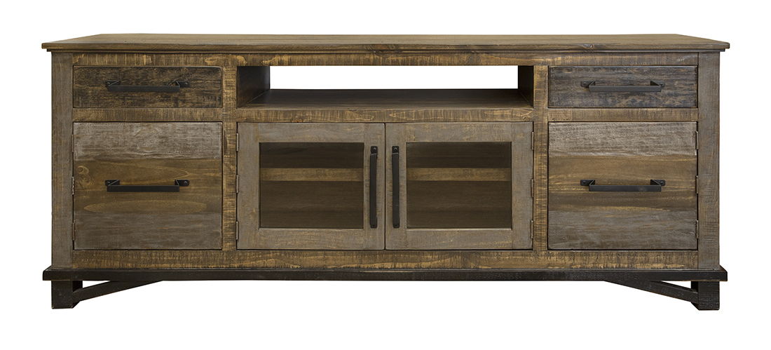 International Furniture Direct Loft Brown - 76" TV Stand / Console With 2 Drawers / 4 Doors - Two Tone Gray / Brown | Meri Furniture