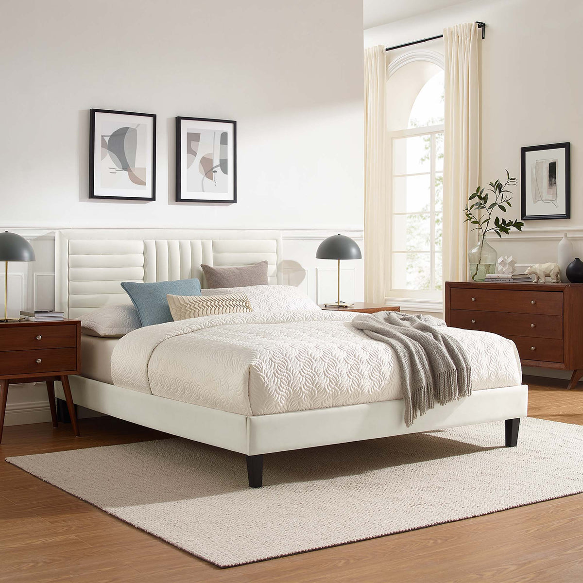 Sofia Tapered Wood Leg Channel Tufted Performance Velvet Full Platform Bed by Modway