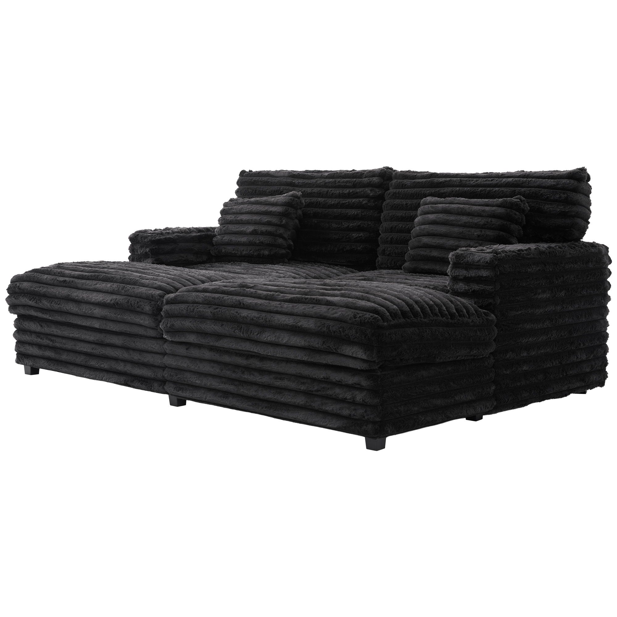 Plush Oversized Double Chaise Lounge Sofa Bed With USB Ports And Cup Holders