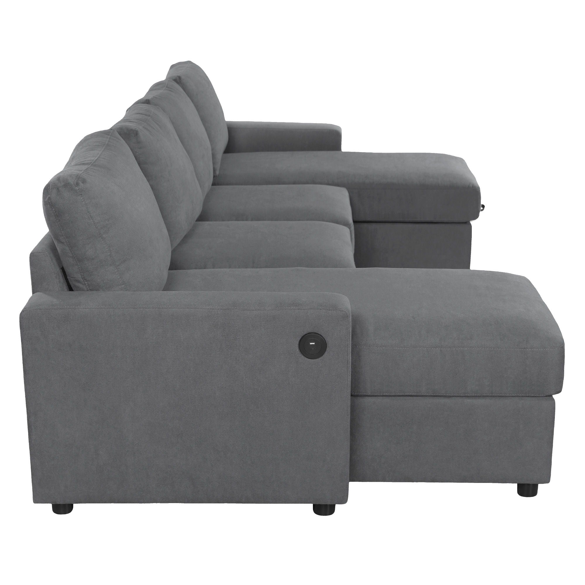 Convertible Sectional Sofa With Storage Chaise Lounges And USB Ports