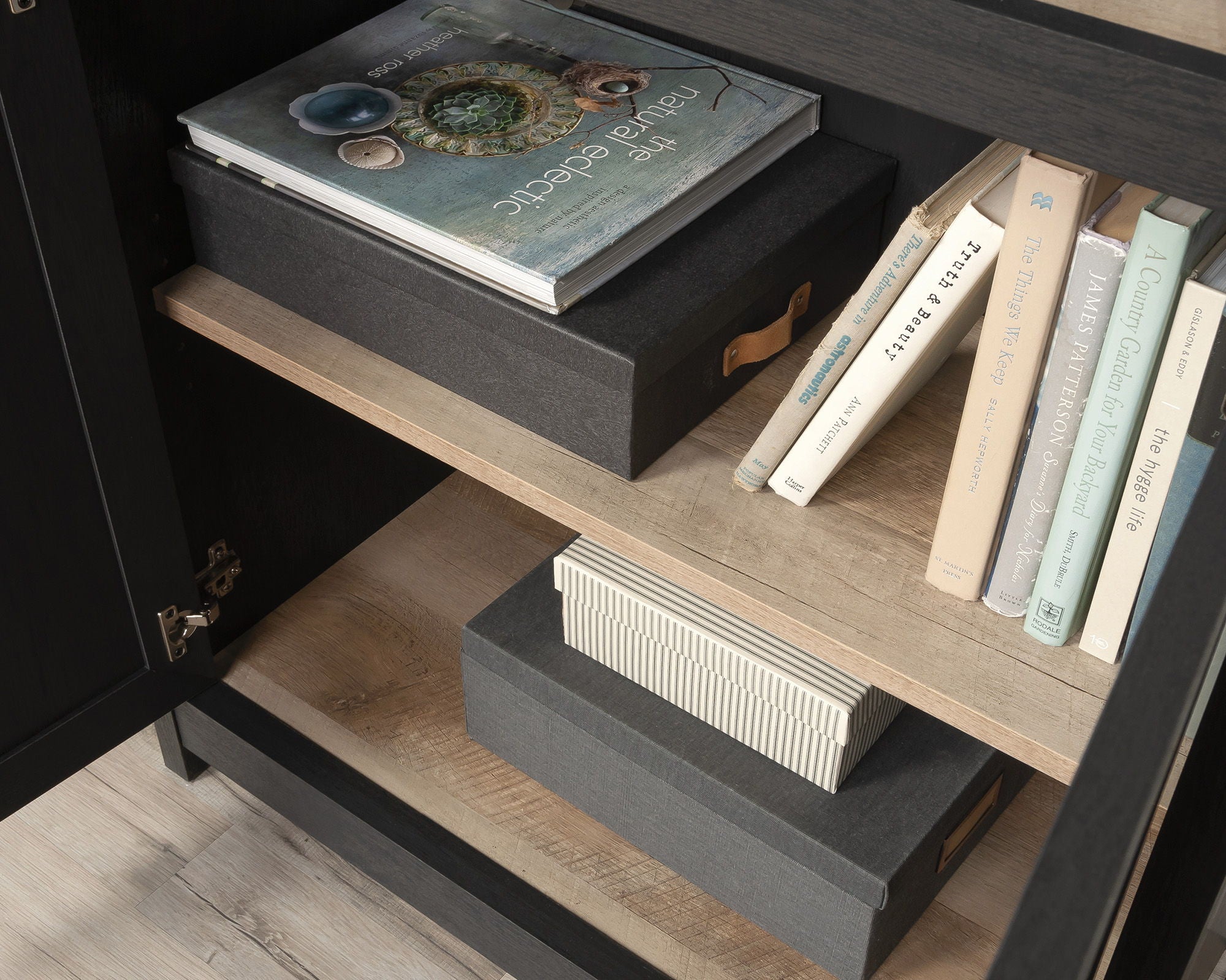 5-Shelf Library Bookcase with Doors in Raven Oak