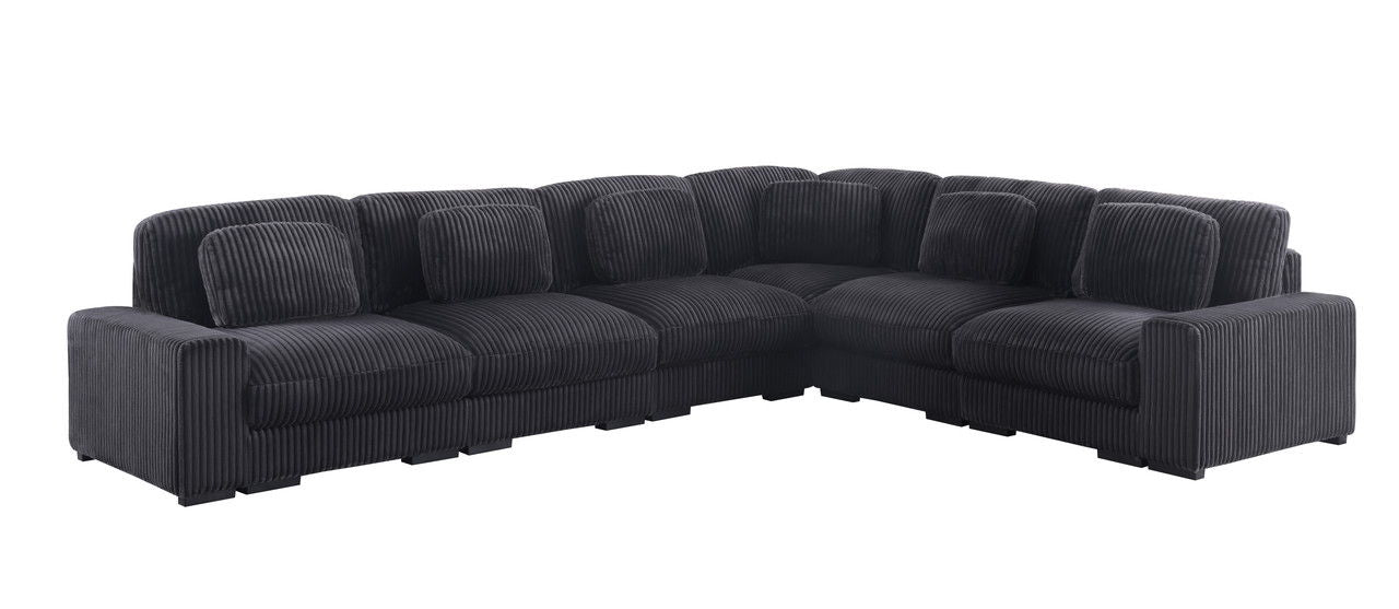 Sloane 151"W Charcoal Corduroy Fabric Reversible L-Shape Modular Sectional Sofa