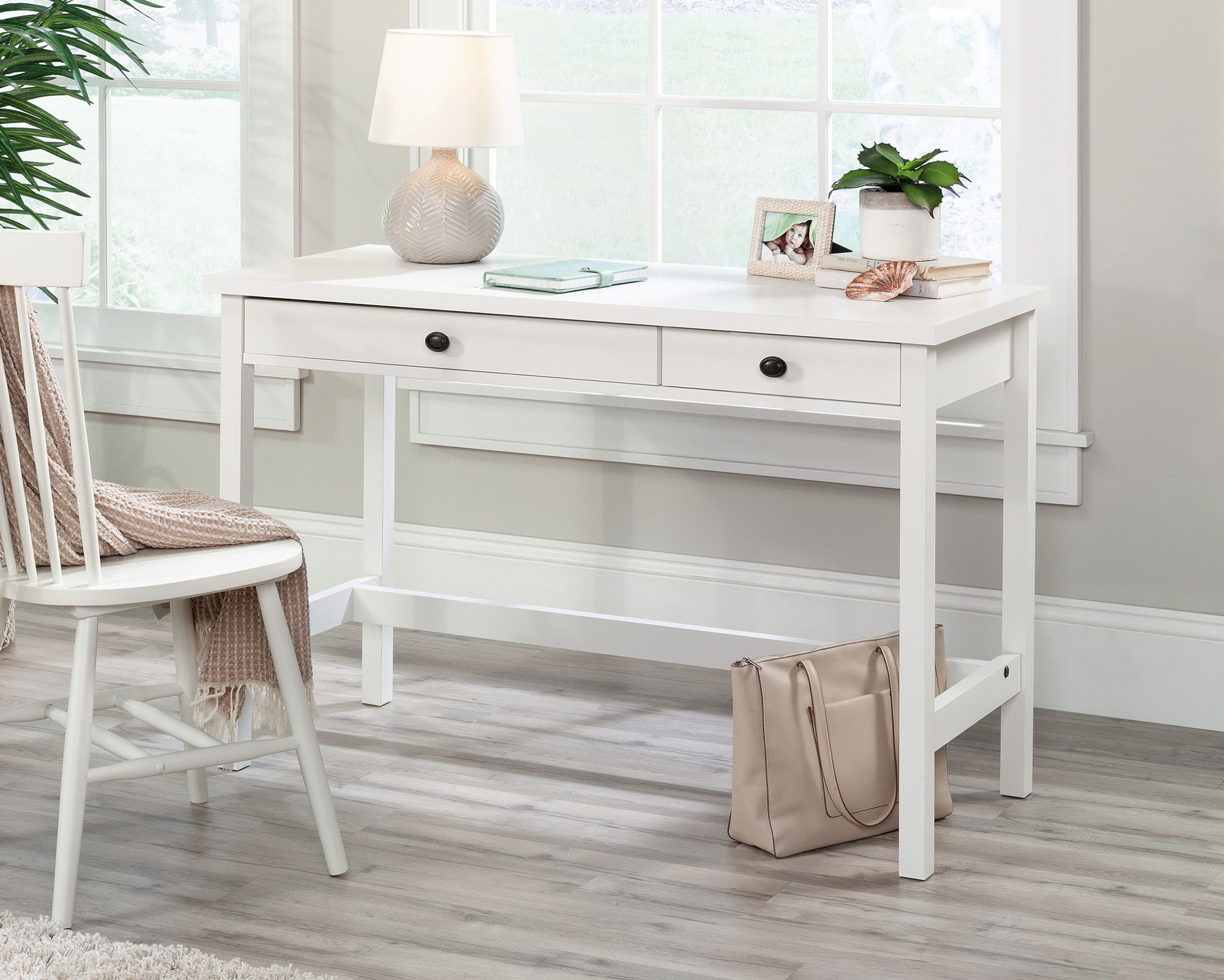 Rustic Writing Desk with Drawers in Soft White