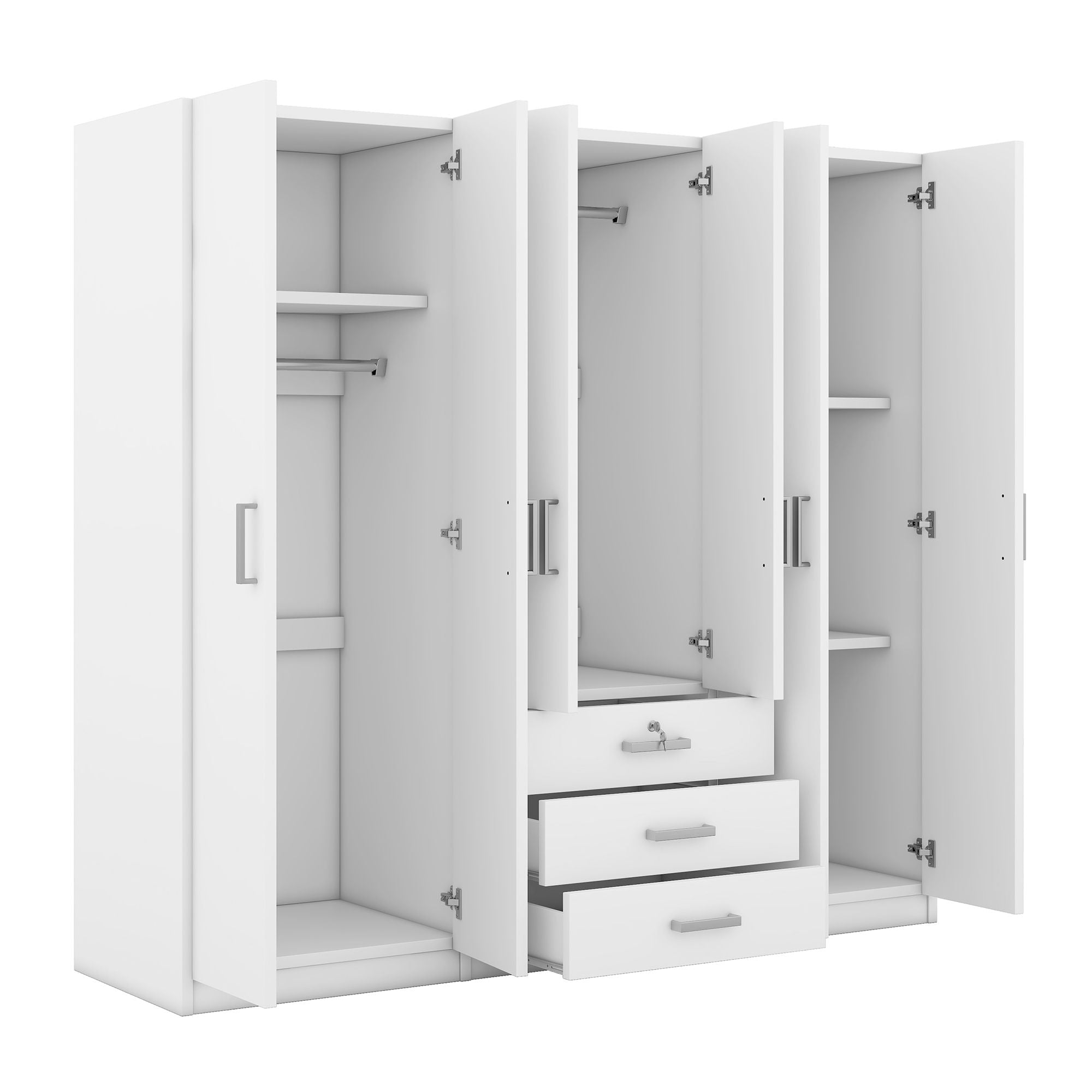 6 Doors Wardrobe Storage For Bedroom, With Big Drawers