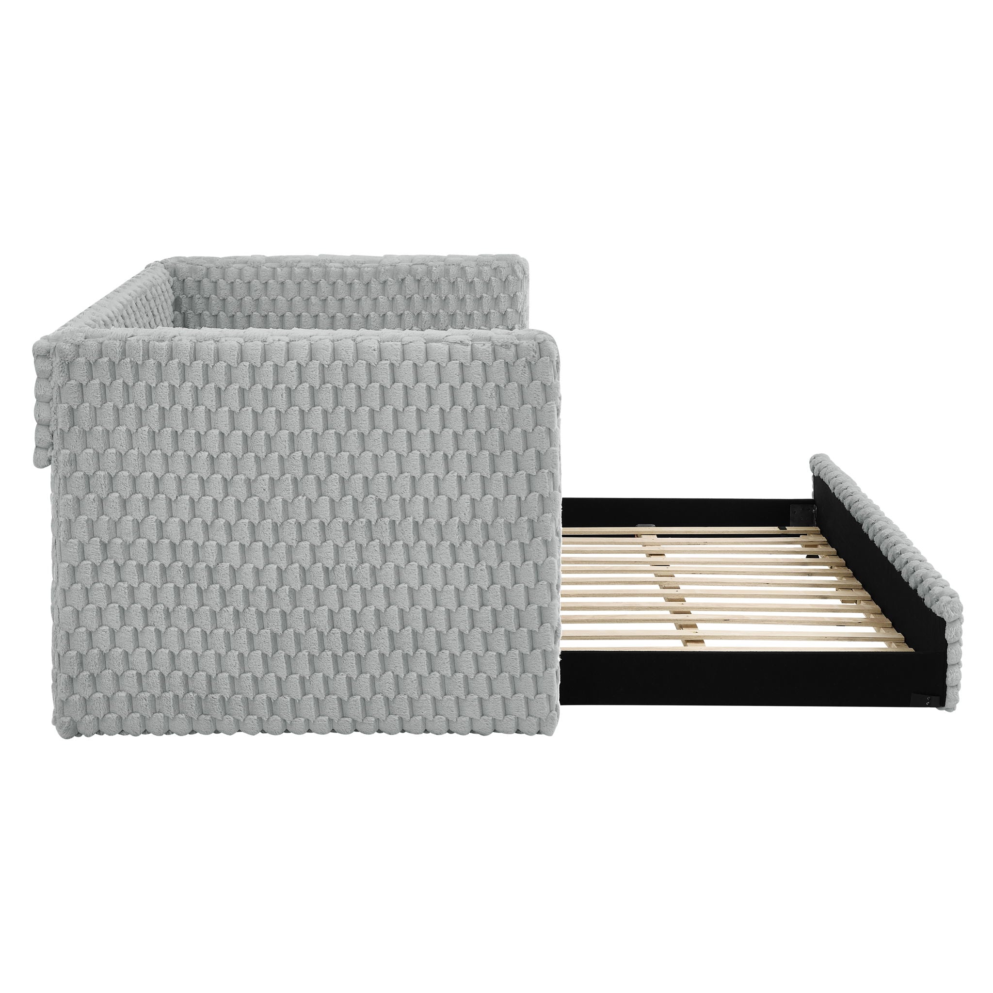 Modern Twin Size Daybed Upholstered Sofa Bed With Pull Out Feature - Dark Gray