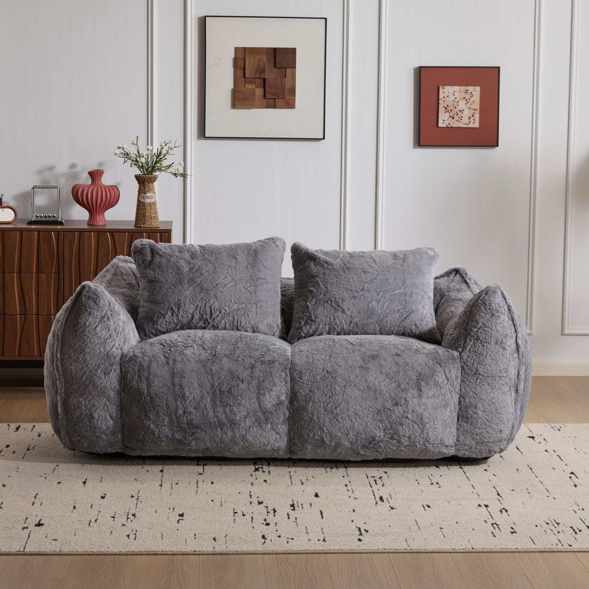 Giant Bean Bag Couch, Ultra Soft Fluffy Loveseat For Living Room