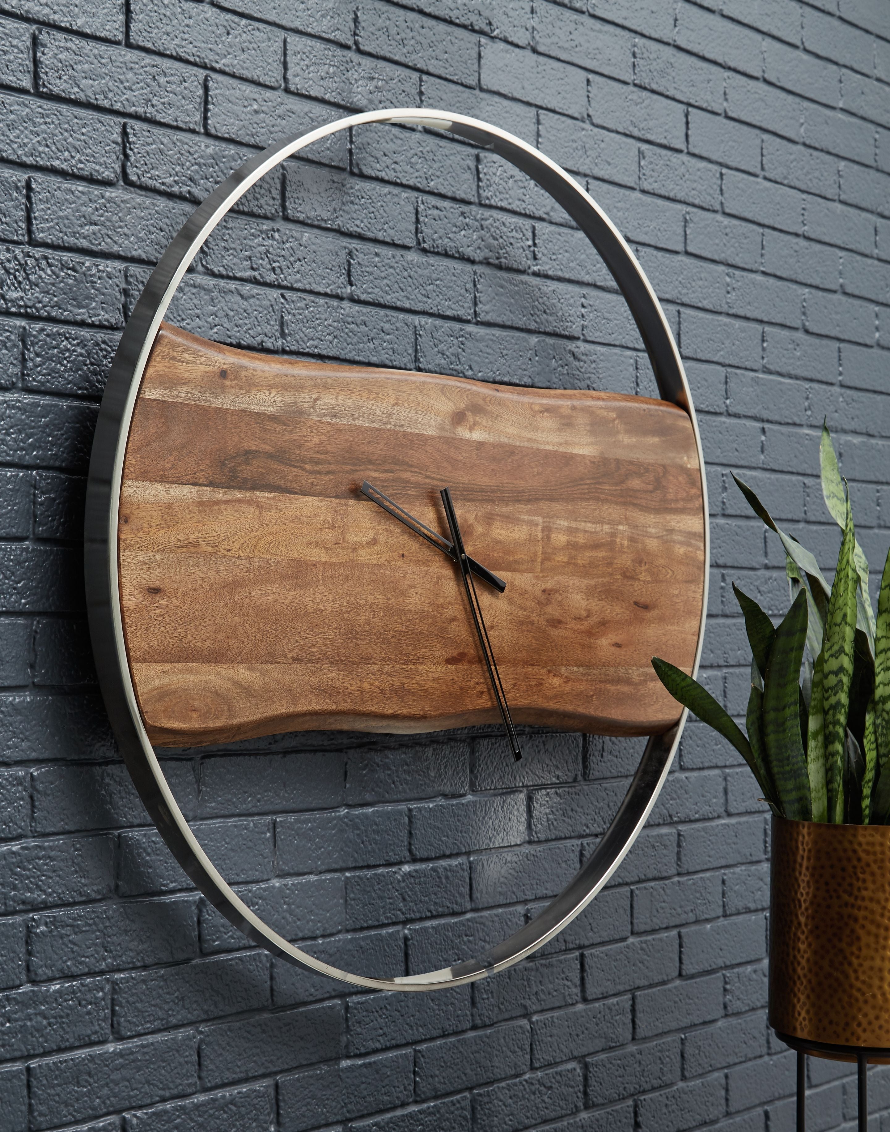 Ashley Furniture Panchali - Brown / Silver Finish - Wall Clock | Meri Furniture