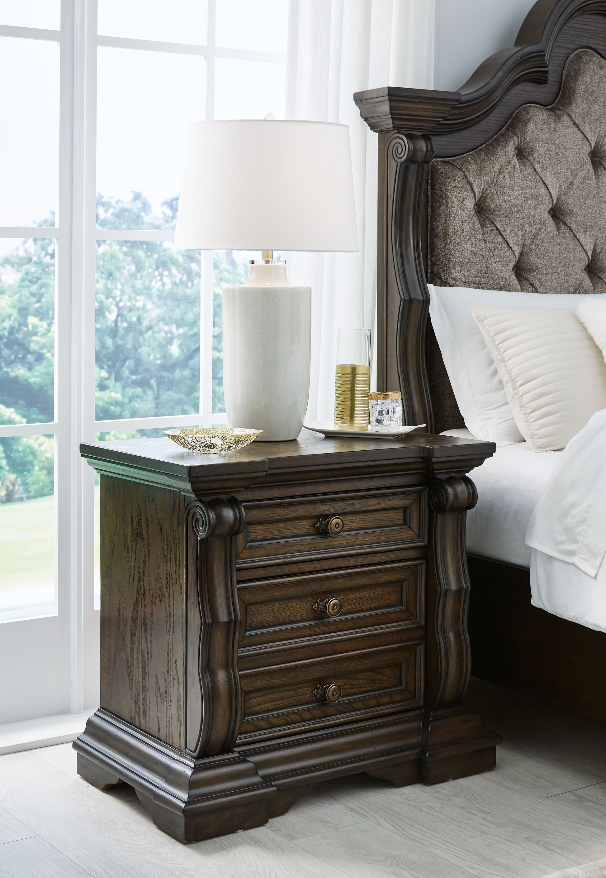 Signature Design by Ashley® Maylee - Dark Brown - Three Drawer Night Stand | Meri Furniture