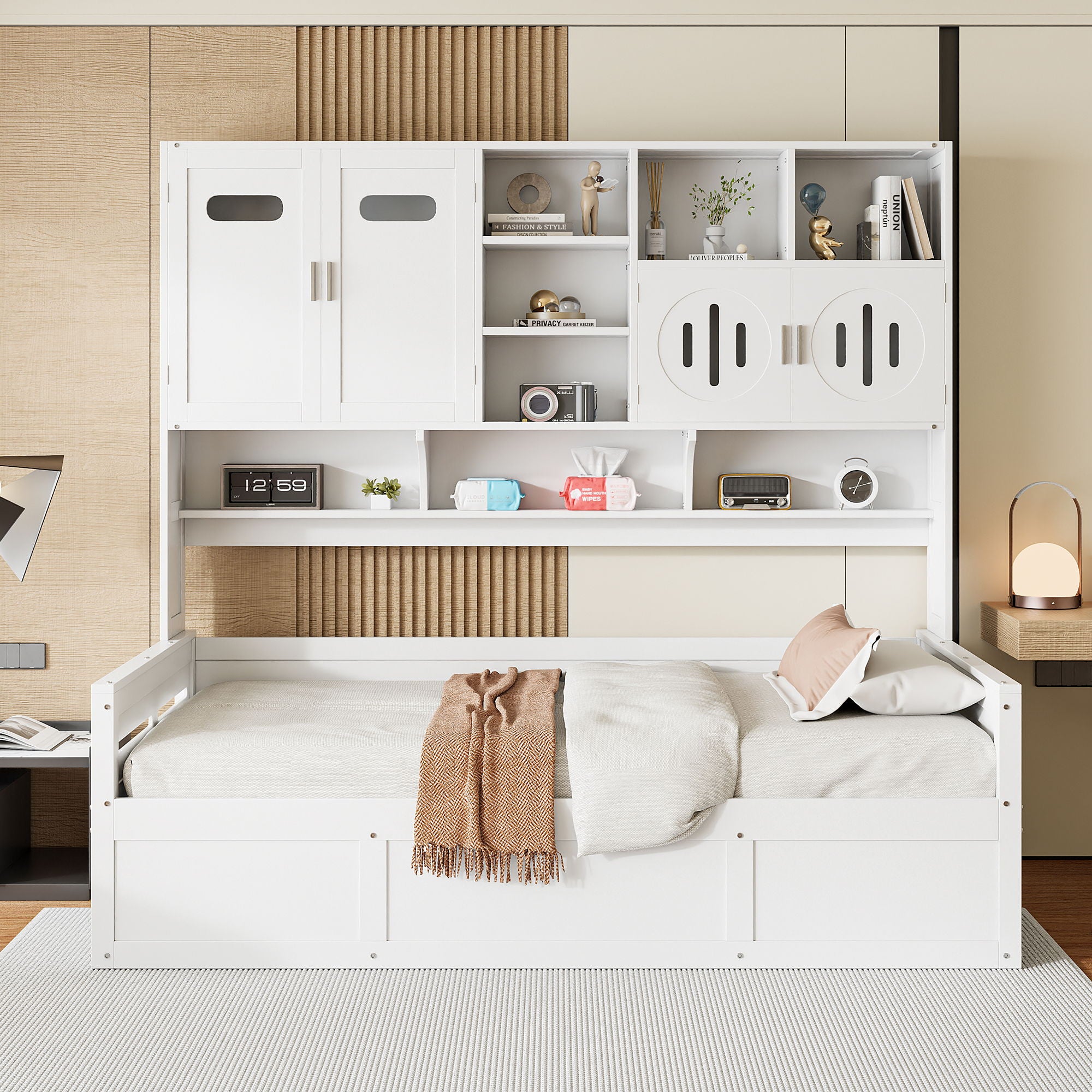 Daybed With All-In-One Cabinet And Shelf