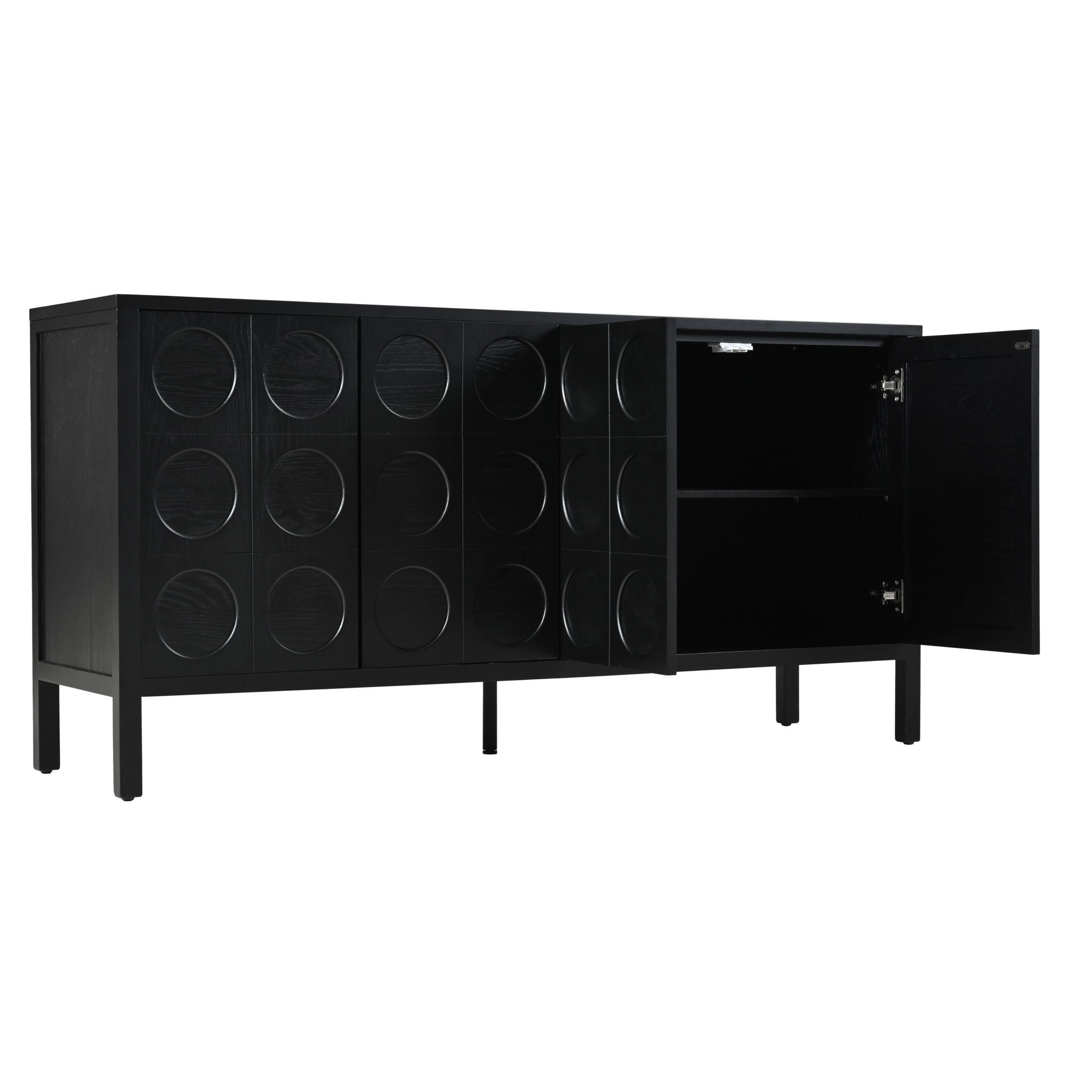 Stylish Storage Cabinet Sideboard With Unique Geometric Circle Door Design - Black