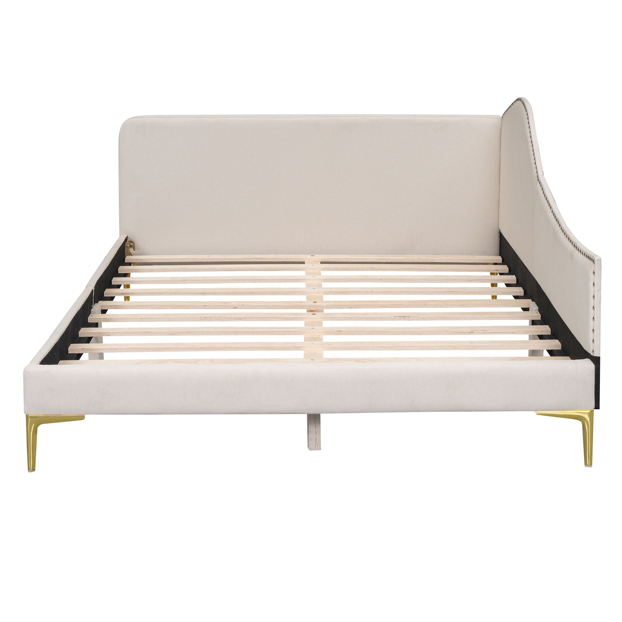 Upholstered Daybed With Headboard And Armrest, Support Legs