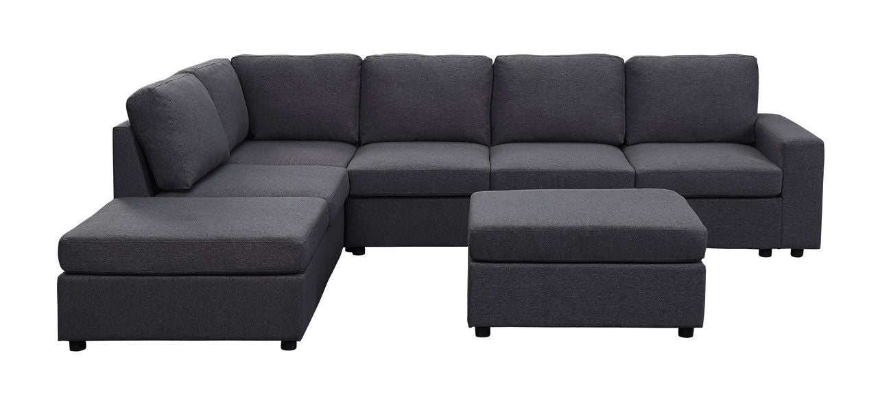 Cassia 120"W Modular Sectional Sofa with Ottoman in Dark Gray Linen