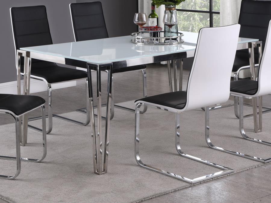 Coaster Fine Furniture Pauline - Rectangular Glass Top Dining Table - Chrome | Meri Furniture