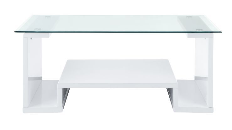 ACME Nevaeh - Coffee Table - Clear Glass & White High Gloss Finish | Meri Furniture