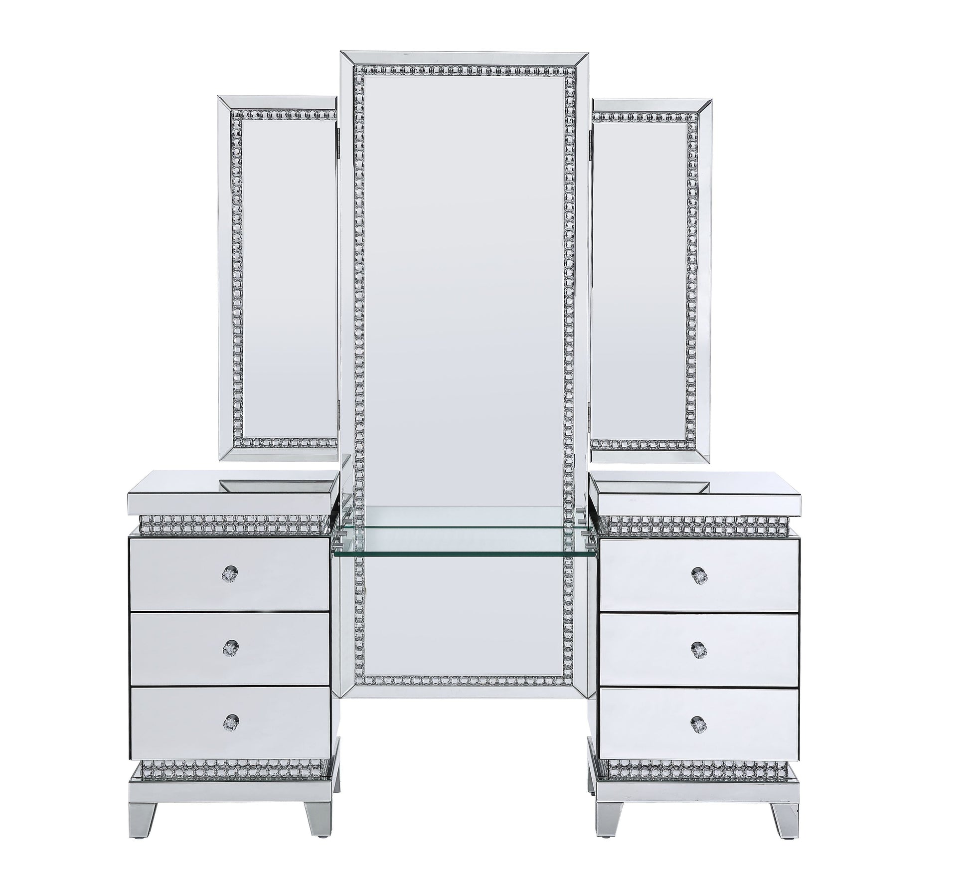 ACME Lotus - Vanity Desk - Mirrored & Faux Crystals | Meri Furniture