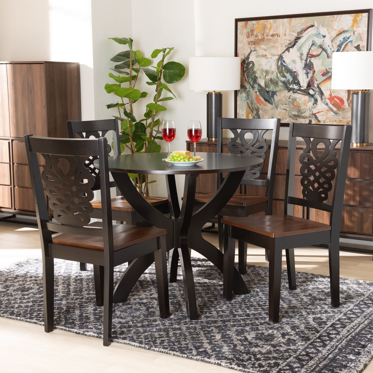 Wanda Modern and Contemporary Transitional Two-Tone Dark Brown and Walnut Brown Finished Wood 5-Piece Dining Set
