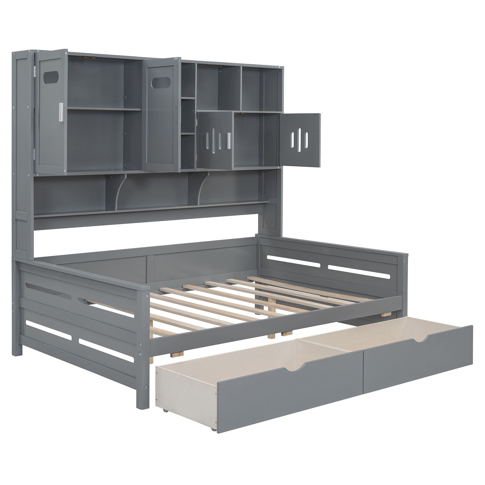 Daybed With All-In-One Cabinet And Shelf