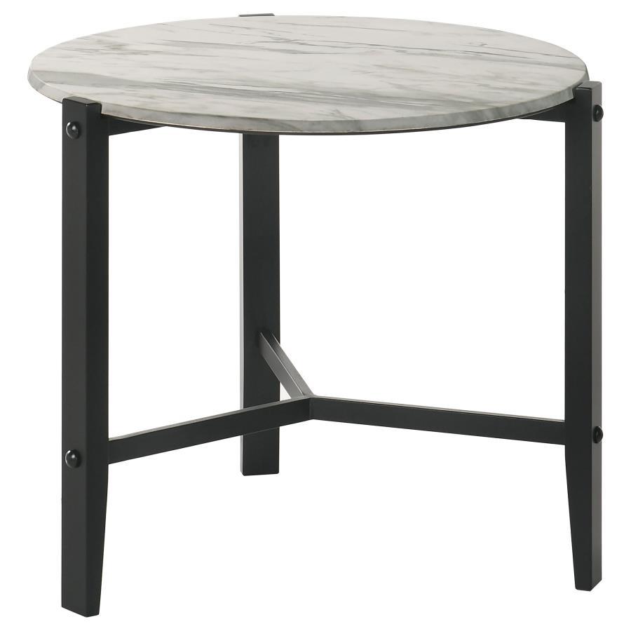 Coaster Fine Furniture Tandi - Round Faux Marble Side End Table - White And Black | Meri Furniture