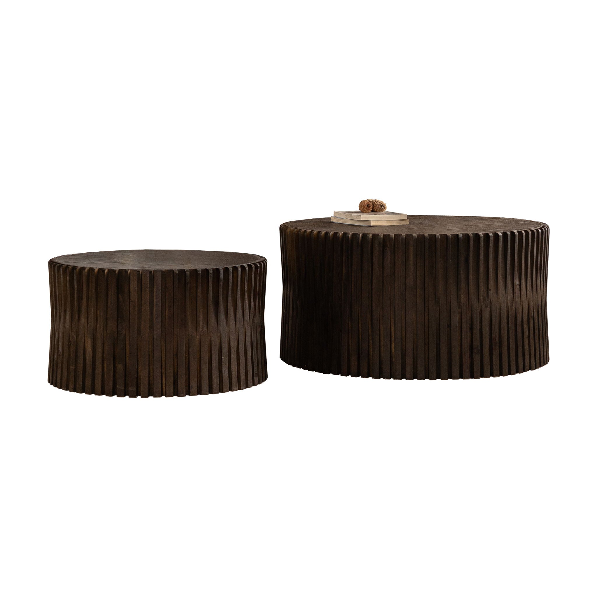 Cylindrical Coffee Table With Vertical Texture Relief