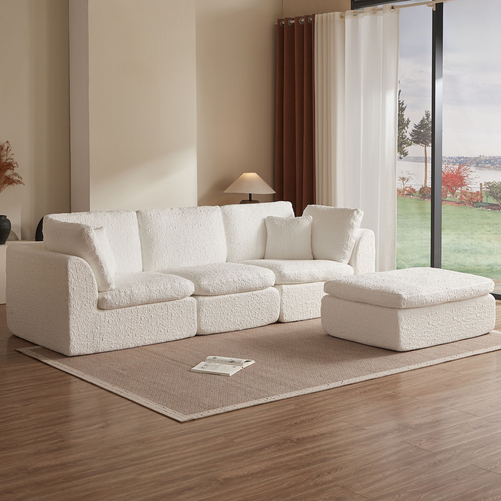 Cloud Sectional Couch, Convertible With Ottoman, 3 Seater Modular Design