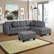 Sectional Sofa Set For Living Room With Right Hand Chaise Lounge And Storage Ottoman - Gray