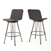 Outdoor Rattan Barstools With Black Brush Copper Iron Frame (Set of 2) - Multi Brown
