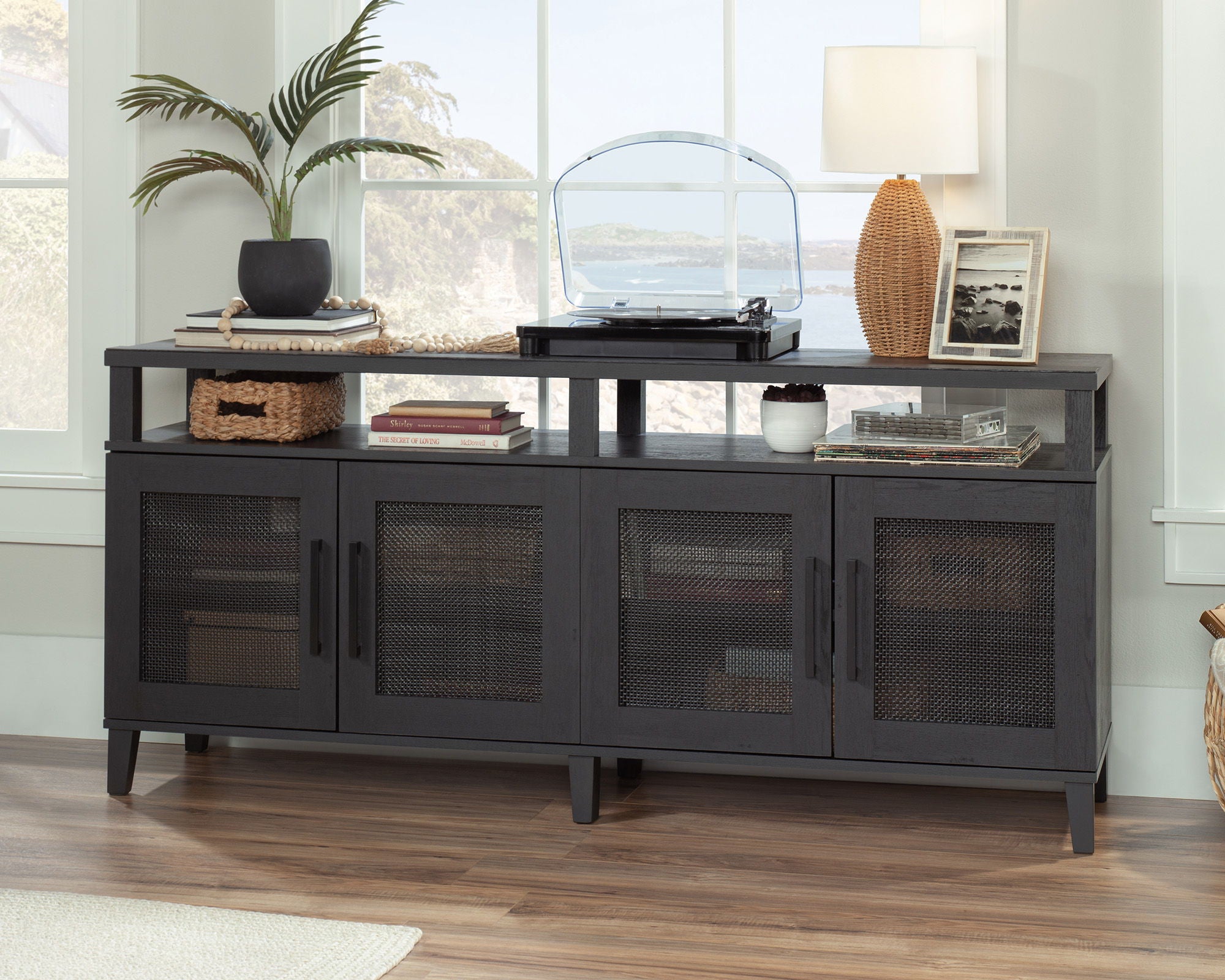 TV Credenza with Doors in Raven Oak