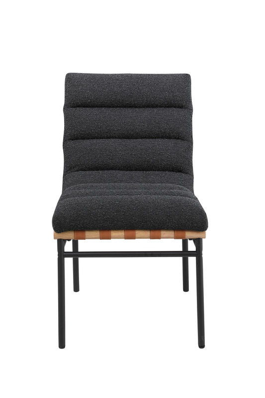 Lahni Black Boucle Fabric Set of 2 Dining Chair with Black Iron Legs