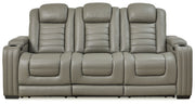 Signature Design by Ashley® Backtrack - Gray - Pwr Rec Sofa With Adj Headrest | Meri Furniture