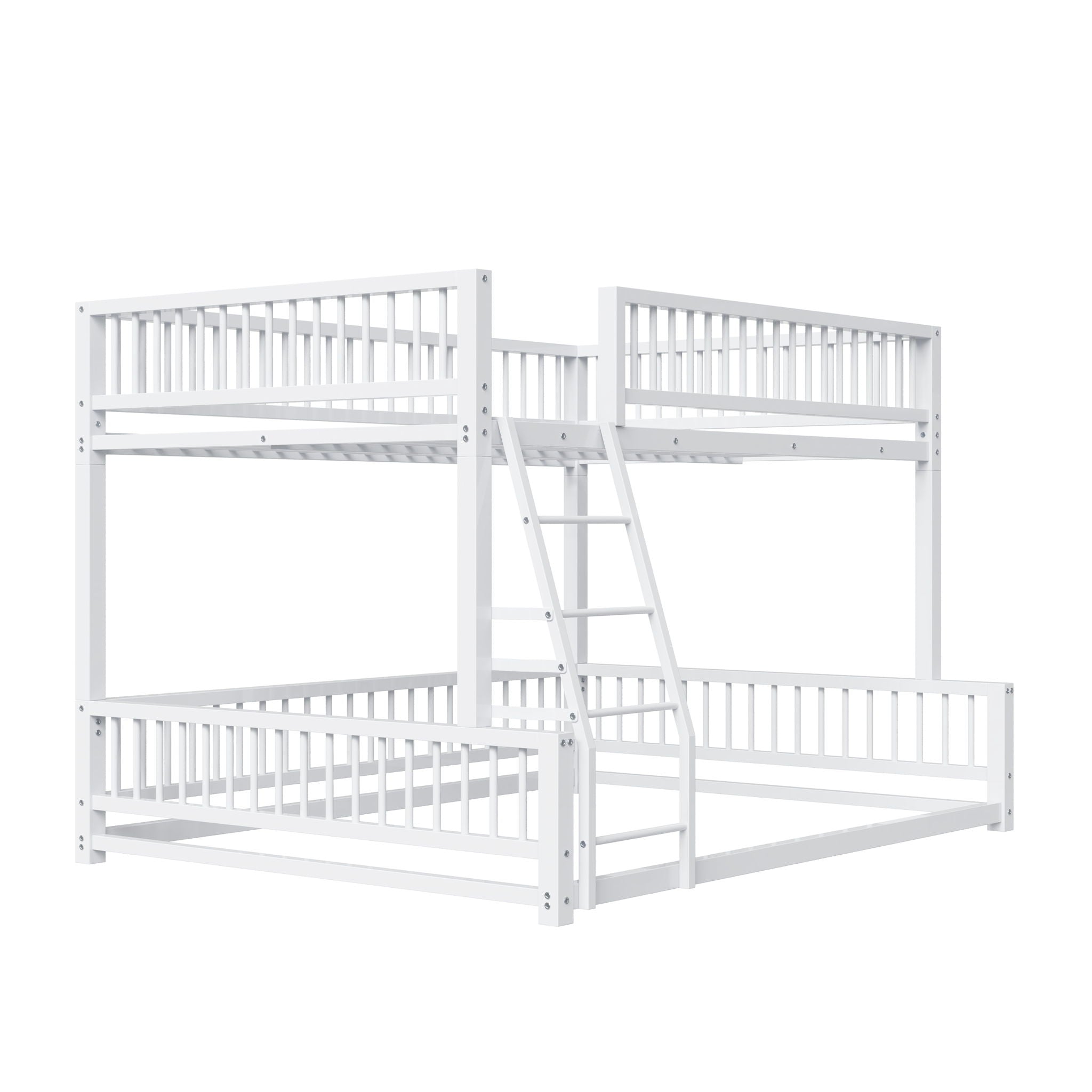 Bunk Bed Frame With Ladder And Safety Guardrails