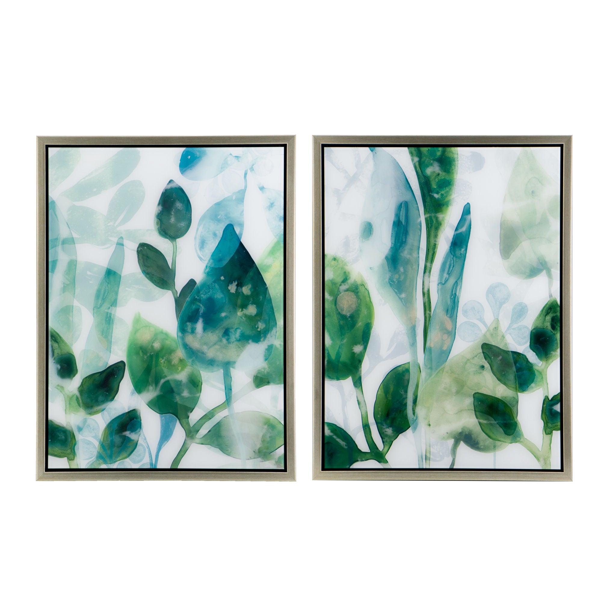 Framed Printed Acrylic Decorative Wall Art, Wall Decor For Living Room (Set of 2) - White / Green