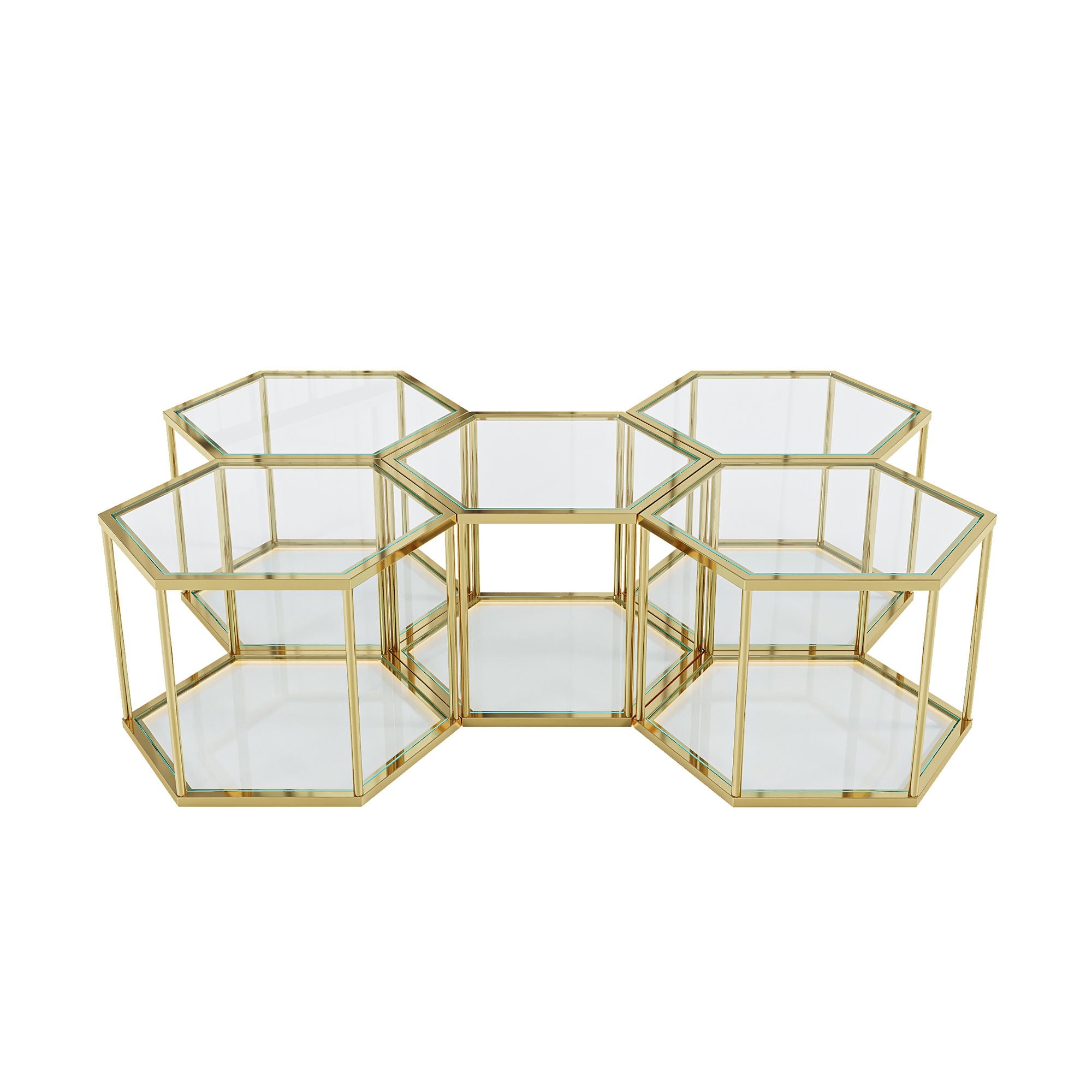 Modern Coffee Table With Double Layer Tempered Glass And Polygonal Design