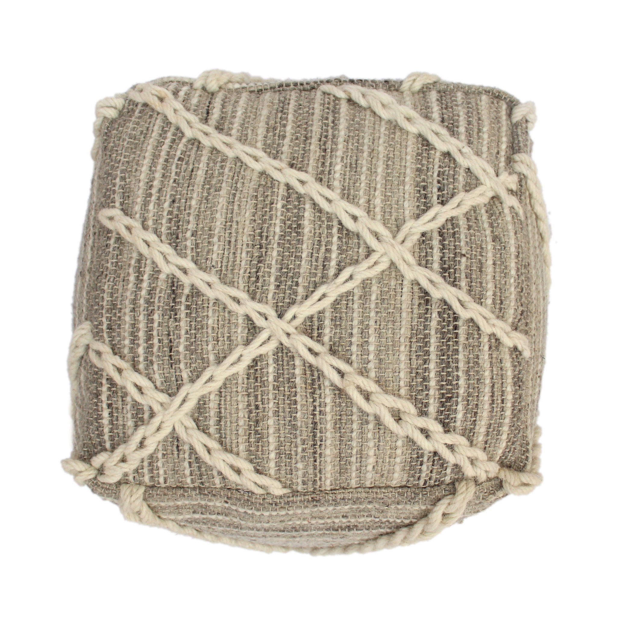 Modern Wool Rope Square Pouf Ottoman Floor Cushion - Gray / Ivory