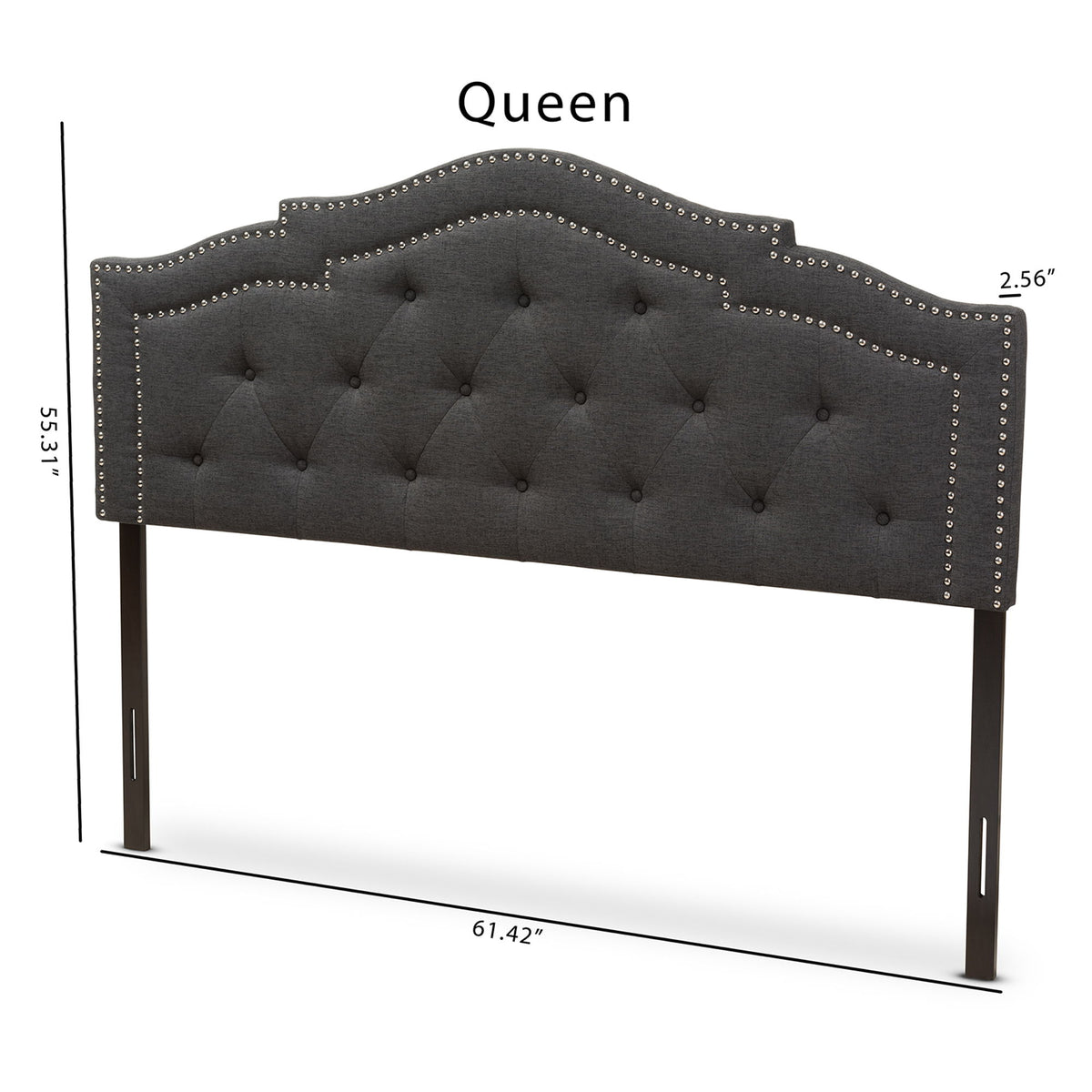 Edith Modern and Contemporary Dark Grey Fabric Queen Size Headboard