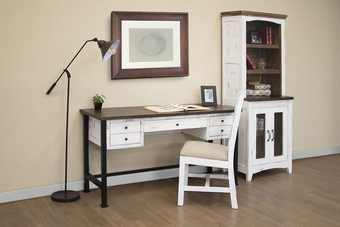 International Furniture Direct Pueblo White - Desk - Antiqued White / Brown | Meri Furniture