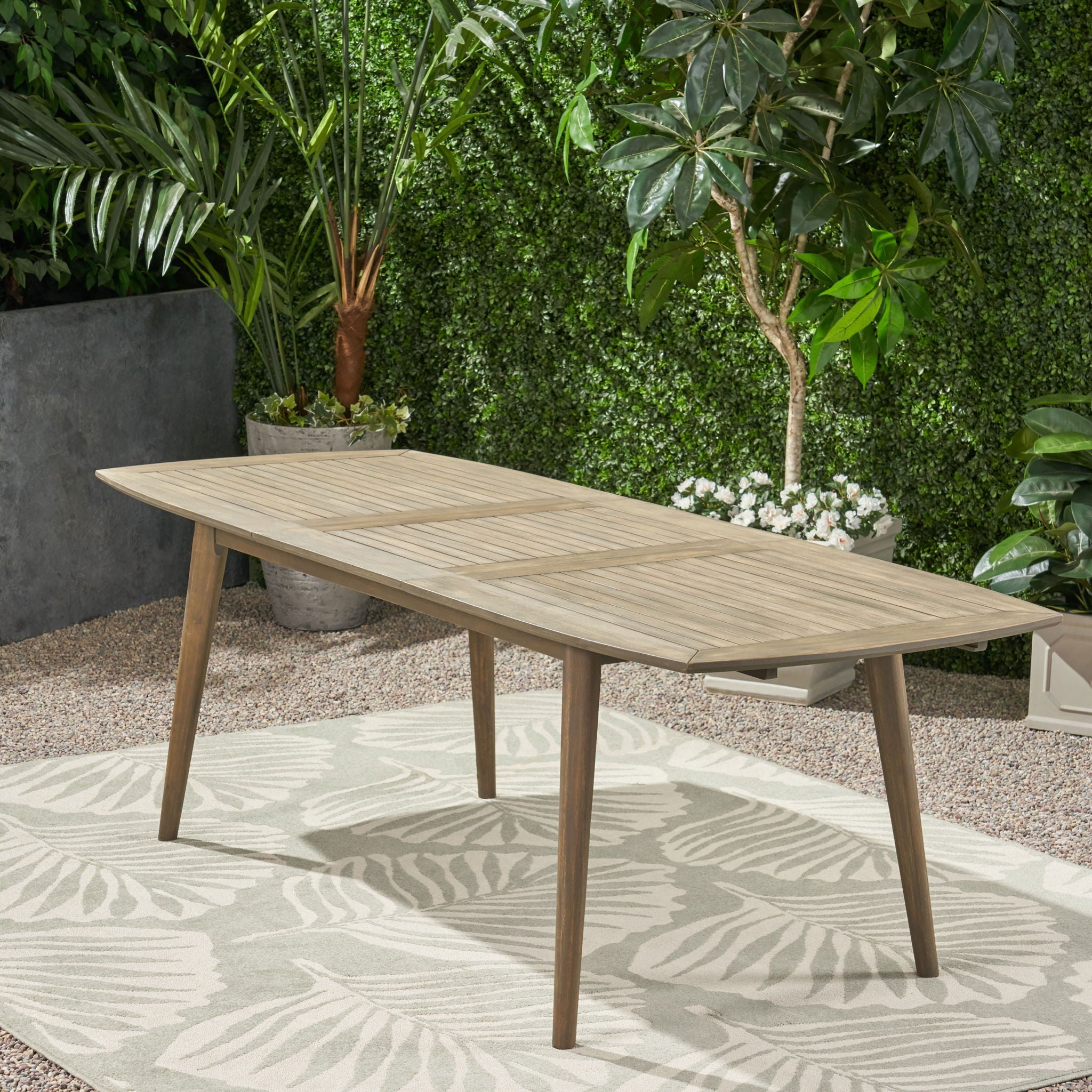 Placidity - Outdoor Expandable Dining Table With Slatted Tabletop And Tapered Legs