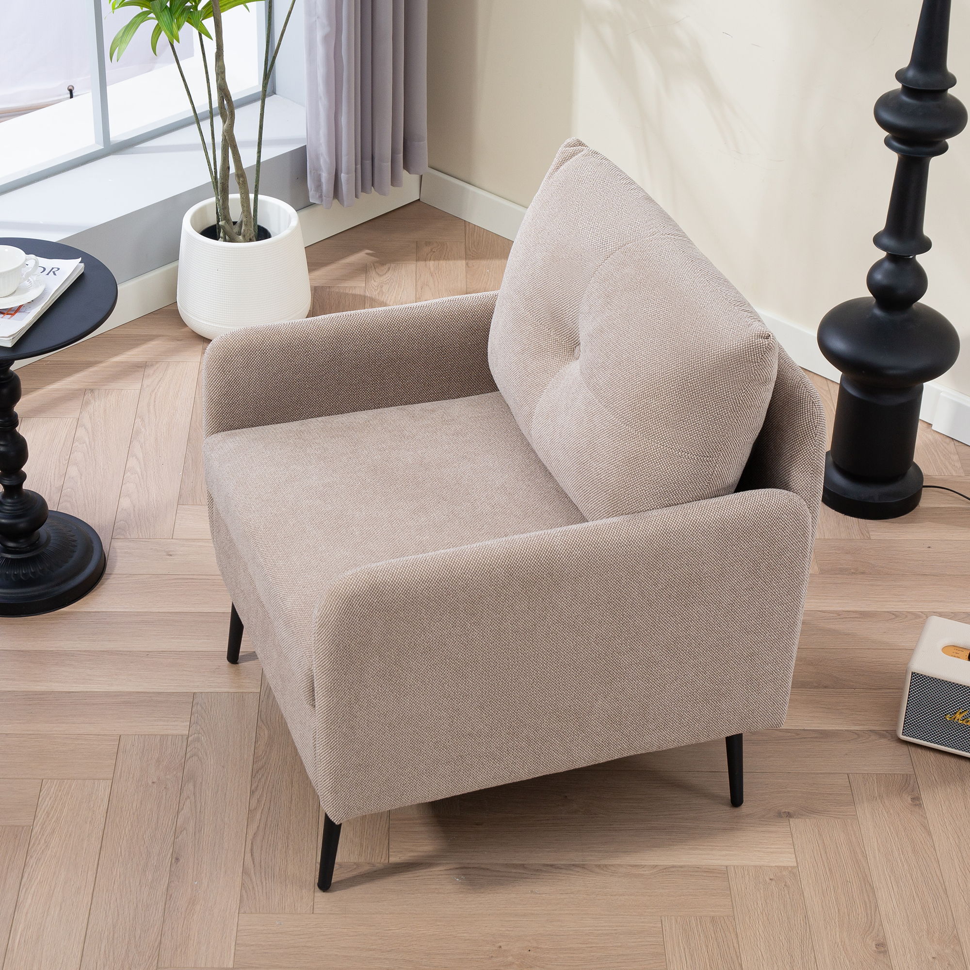 Contemporary Accent Chair With Metal Legs, Comfy Chenille Fabric Armchair