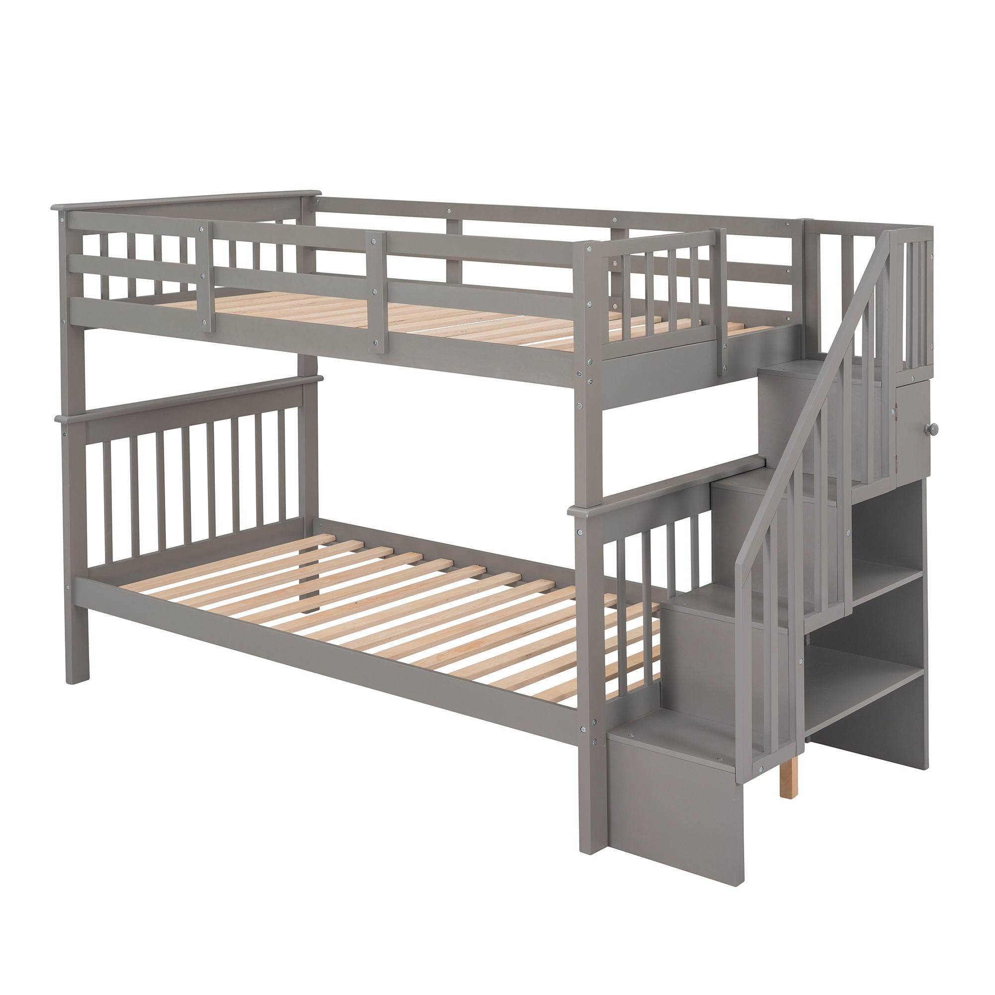 Stairway Bunk Bed With Storage And Guard Rail For Bedroom