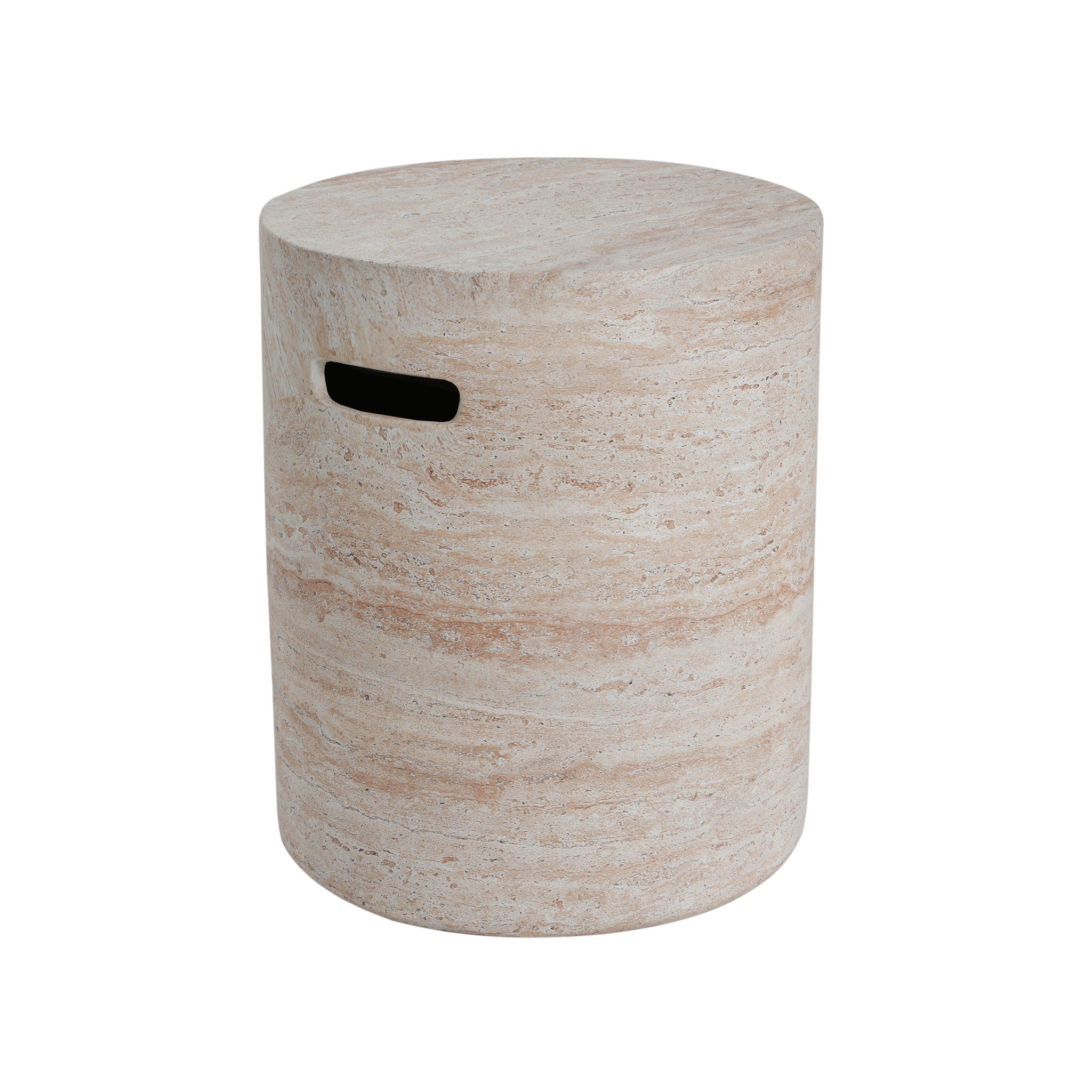 Modern Concrete Side Table With Travertine, Indoor / Outdoor Use - Beige