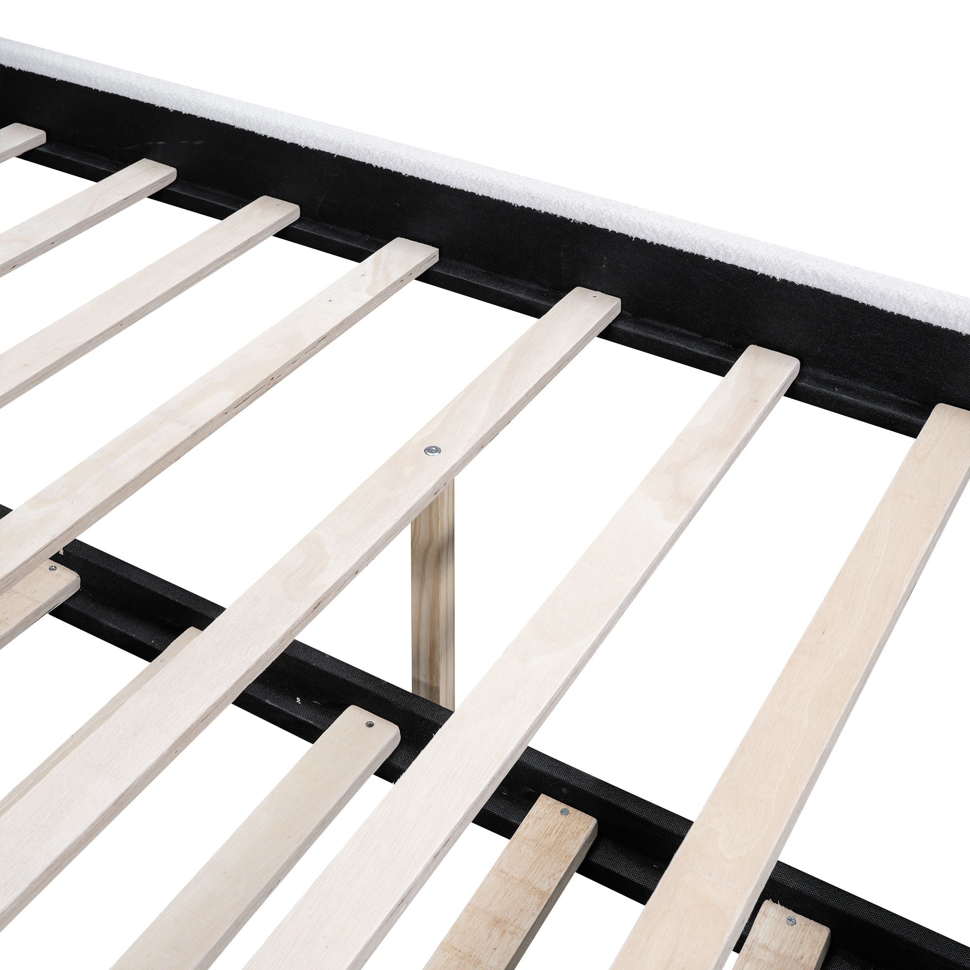 Upholstered Platform Bed With Wood Supporting Feet And Trundle