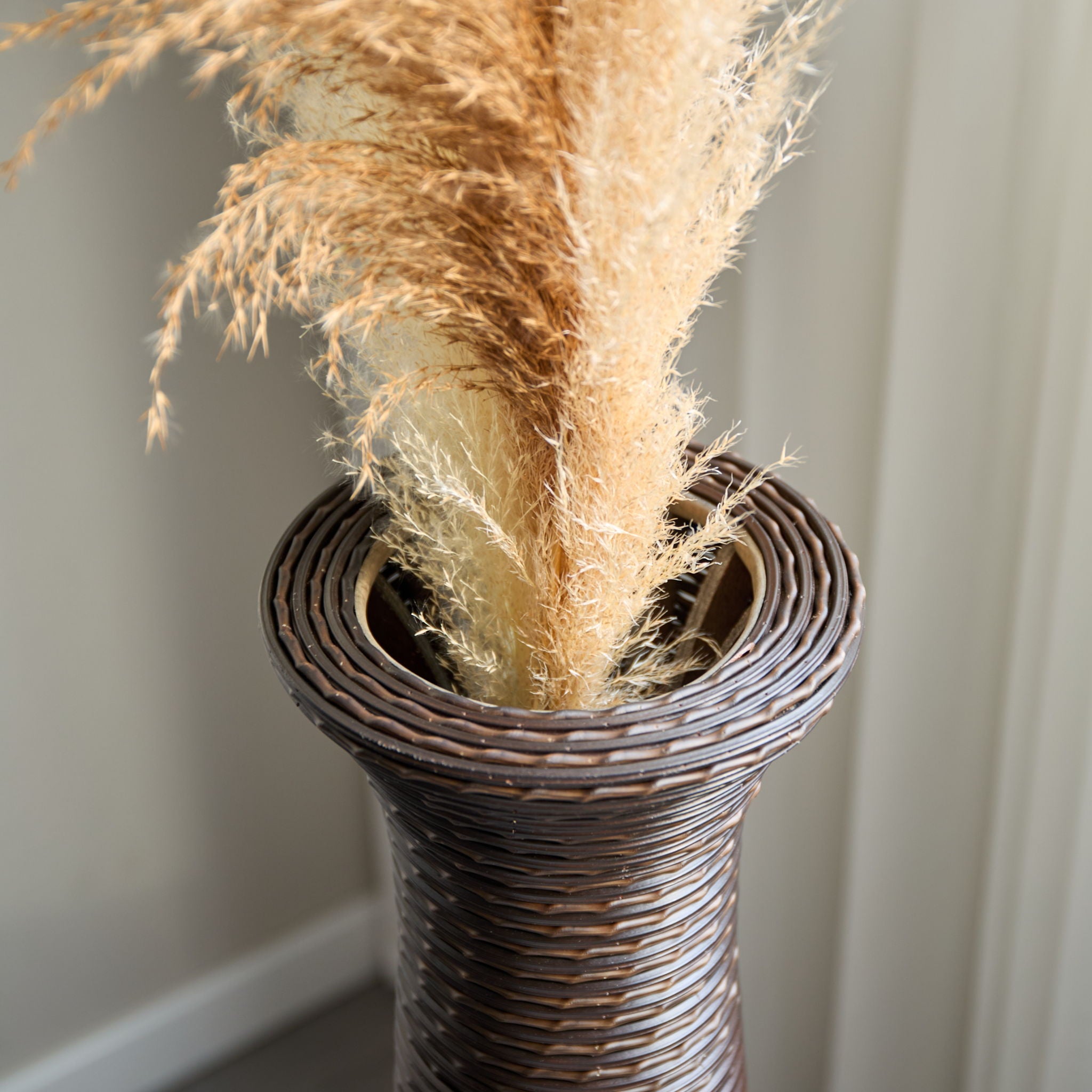 Tall Standing Designer Floor Vase Durable Artificial Rattan Elegant 2 Tone Finish Ideal Decor Accent For Living Room, Bedroom, Entryway Stylish Home Decor Statement Piece - Black / Gray