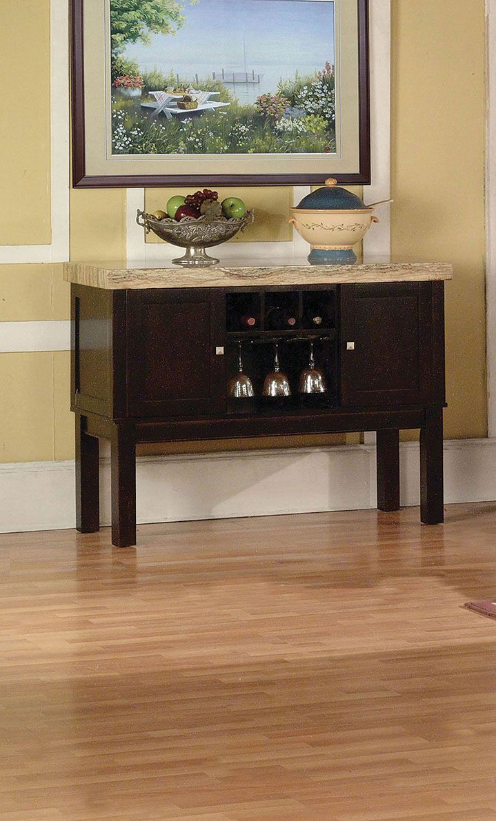 ACME Fraser - Server - Faux Marble & Espresso | Meri Furniture