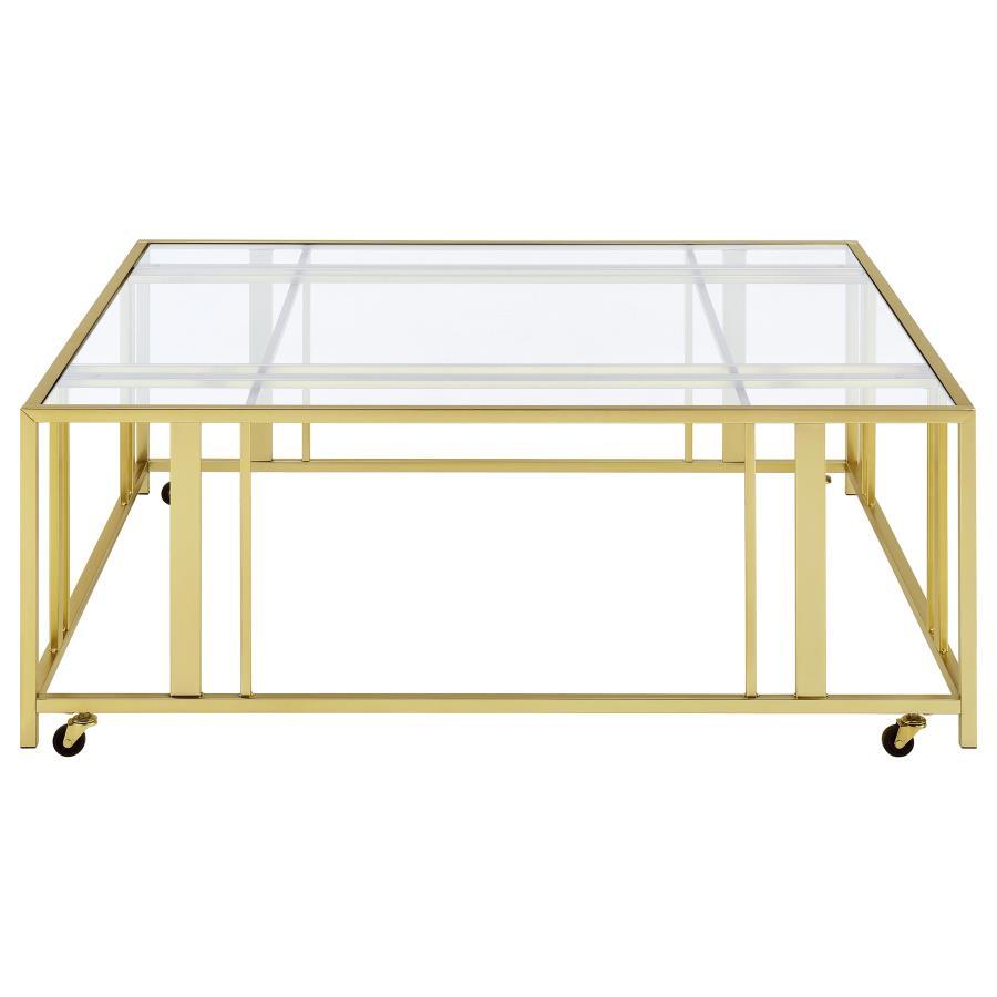 Coaster Fine Furniture Adri - Square Glass Top Coffee Table With Casters | Meri Furniture