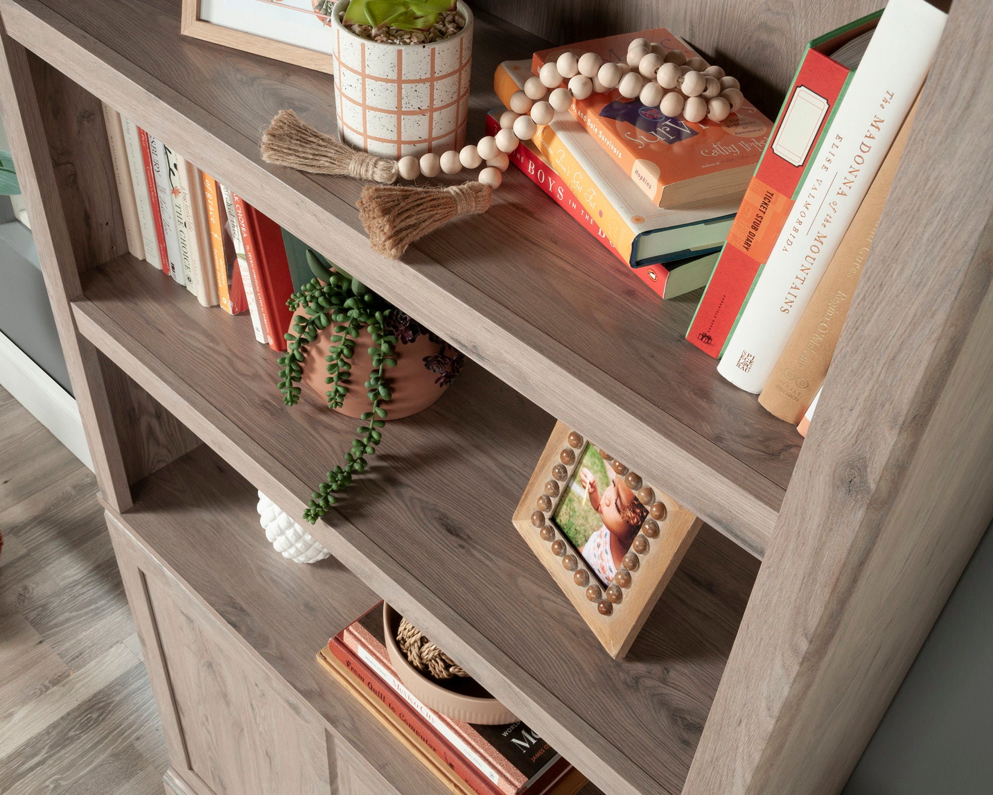 5-Shelf Bookcase with Doors in Laurel Oak