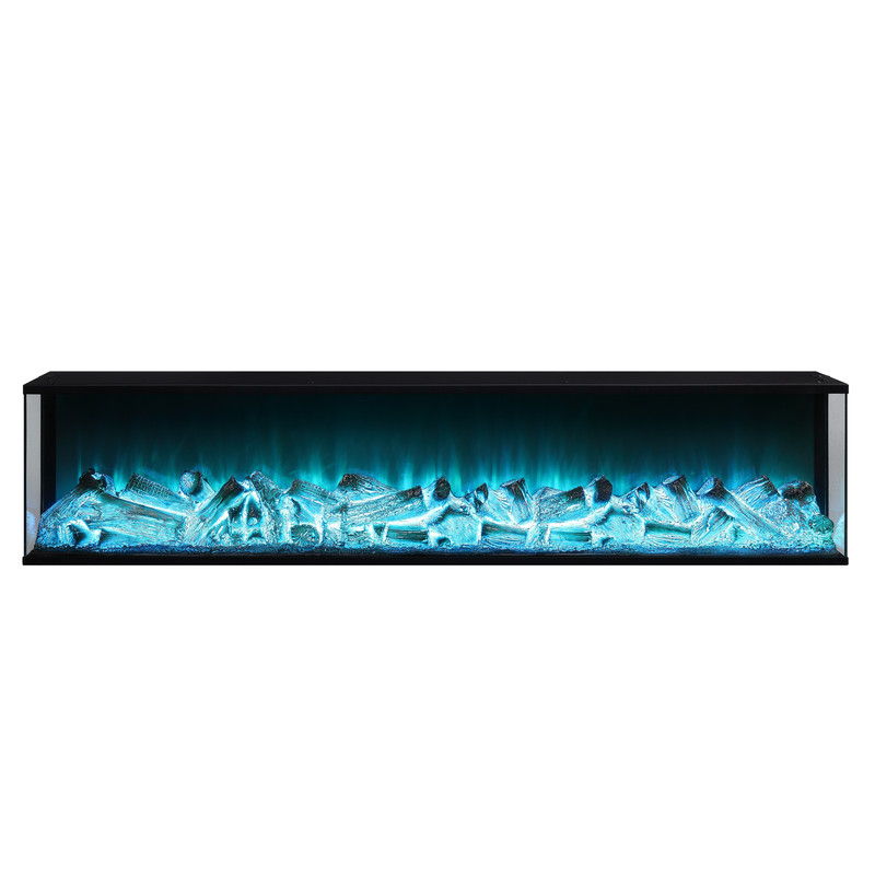 Dorian 71"W Black Finish TV Stand with Fireplace and Speaker