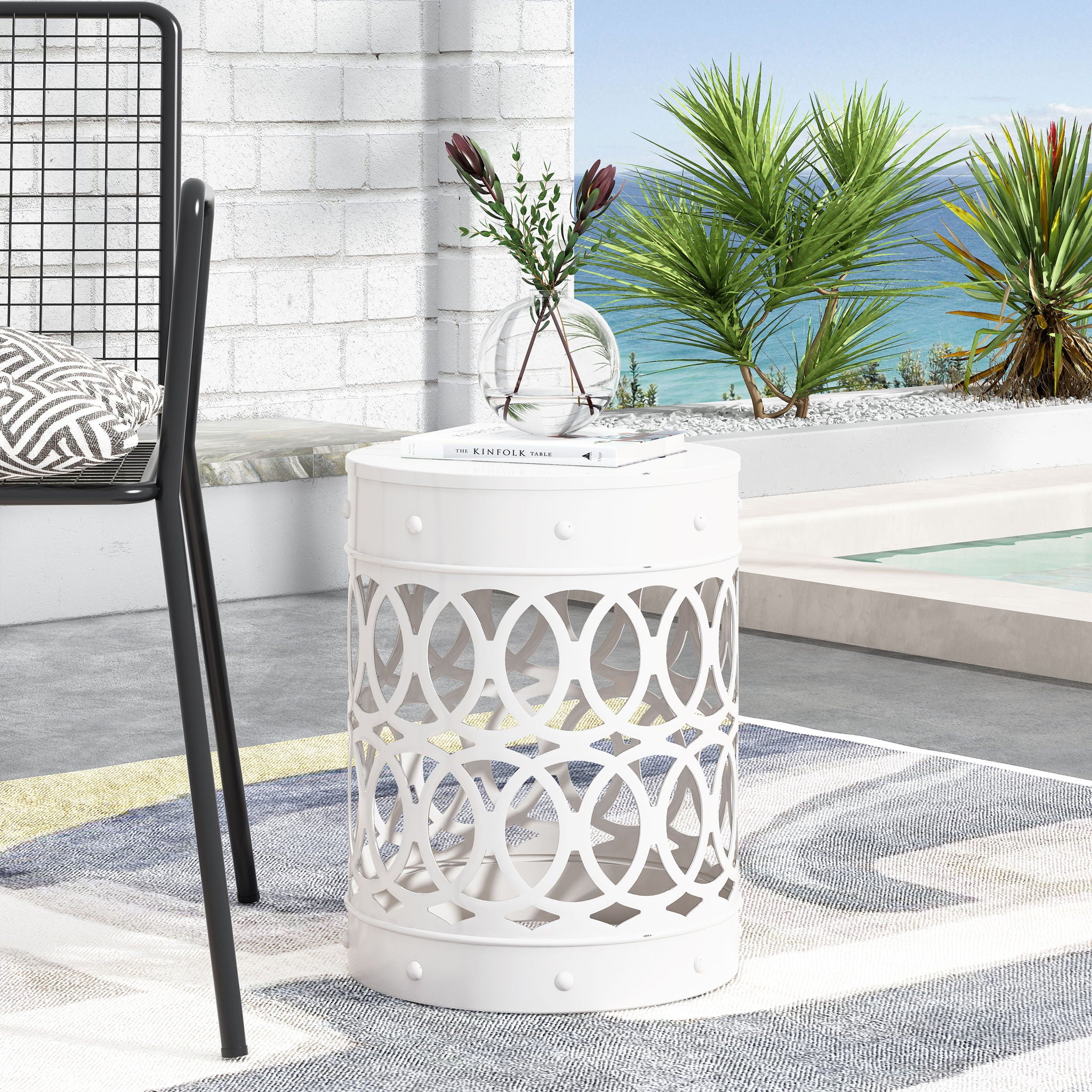 Outdoor Metal Large End Table, Modern Design