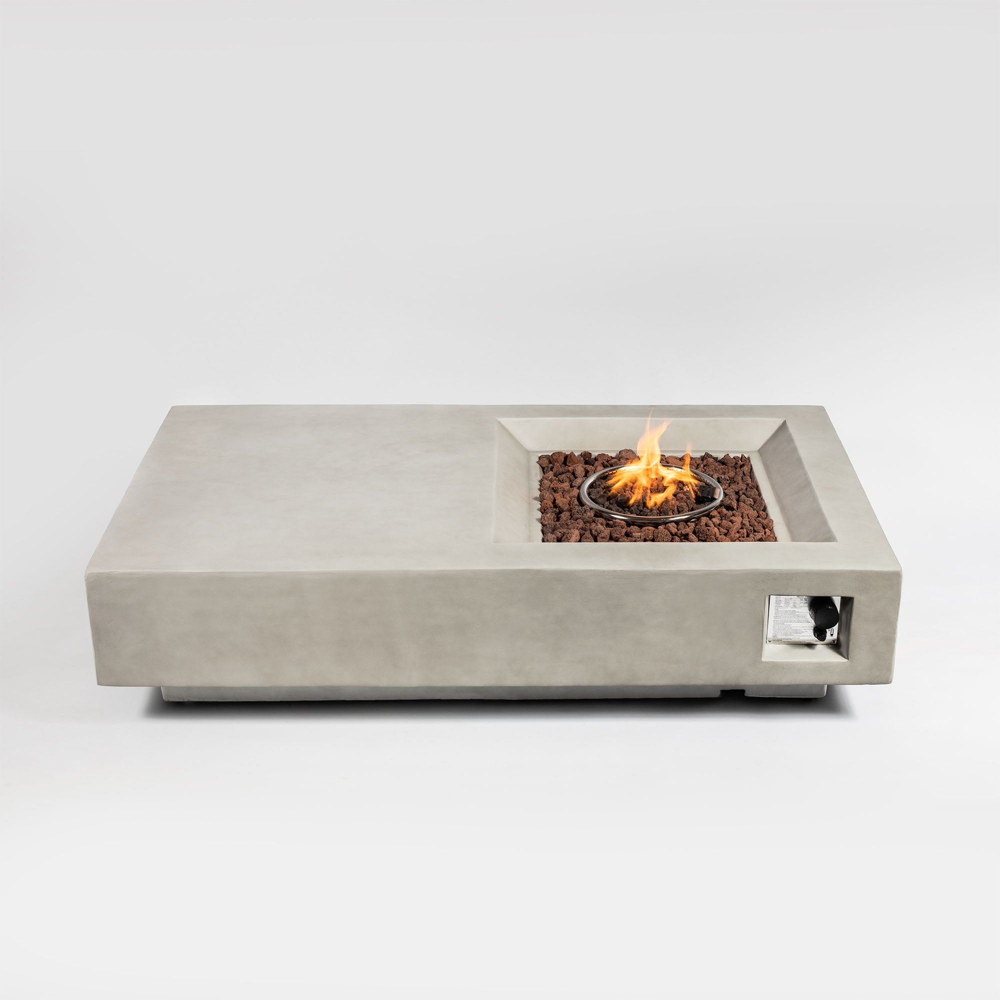 Propane Gas Fire Pit Table, 50000 Btu Rectangular Concrete Fire Pit For Outside Patio Deck Garden Backyard - Light Gray